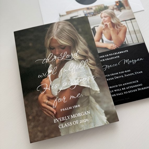 graduation announcement with photo area and text