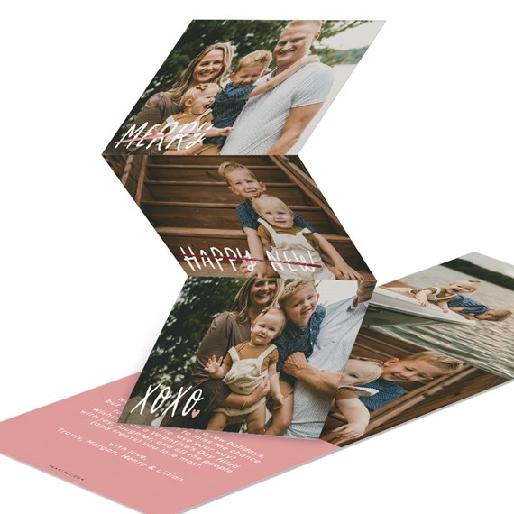 folded card with photo placeholders and decorative text