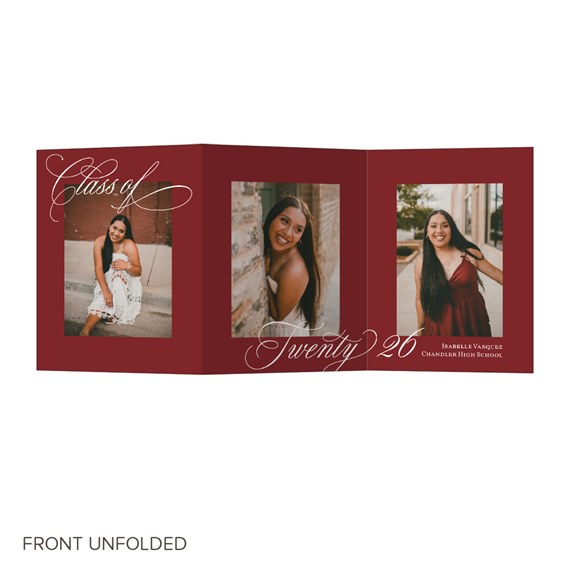 graduation announcement with photo placeholders and script text