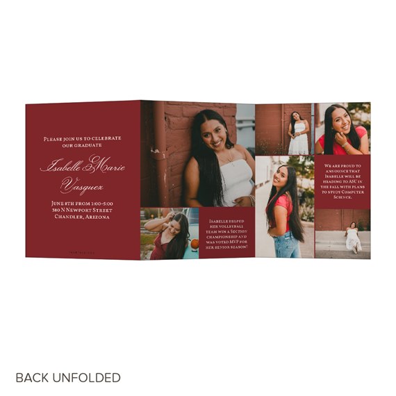 graduation announcement with photo placeholders and calligraphy text