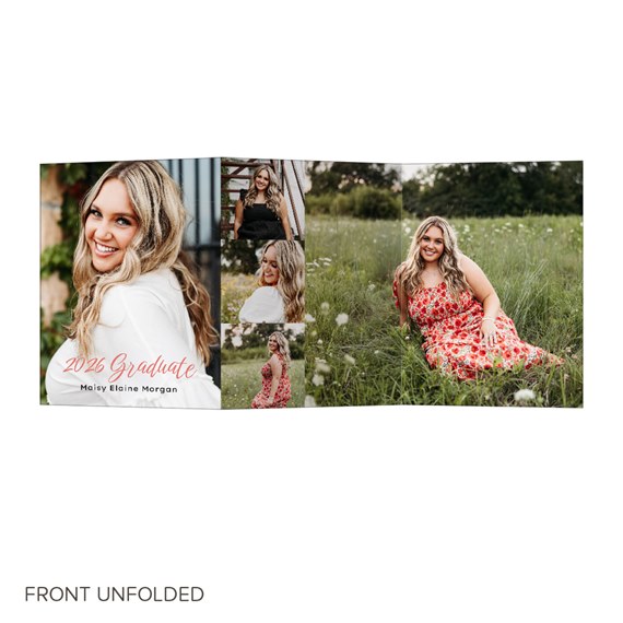 graduation invitation with photo placeholders and red text