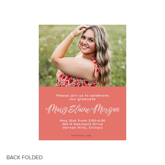 graduation invitation with photo placeholder and coral background