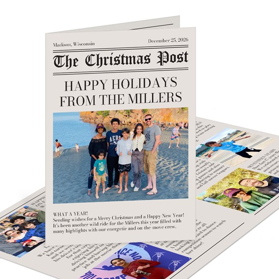 holiday card with customizable text area and photo placeholders