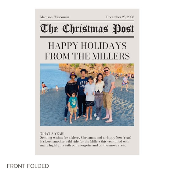 Christmas card with photo area and newspaper design