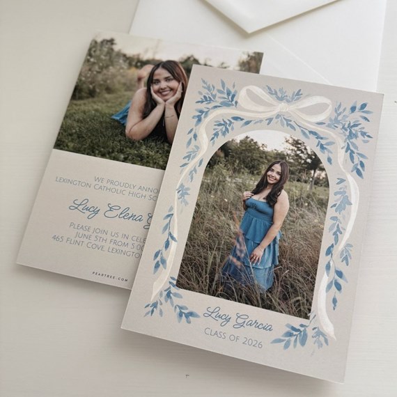 graduation invitation with photo placeholder and floral design