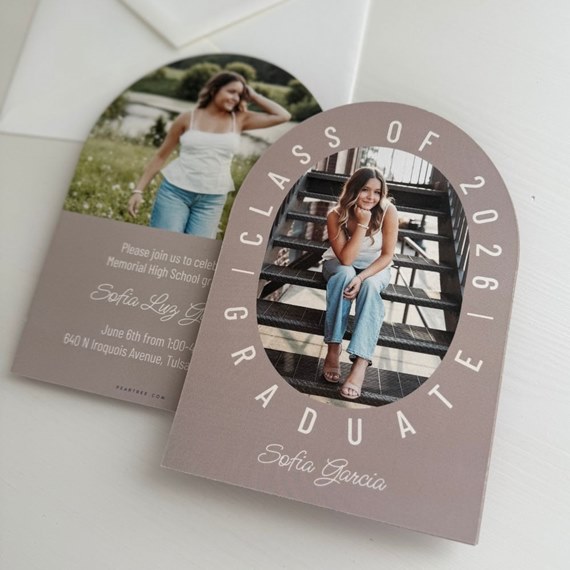 graduation announcement with photo area and text