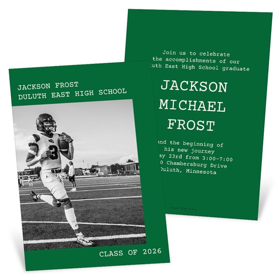 graduation announcement with photo area and event details