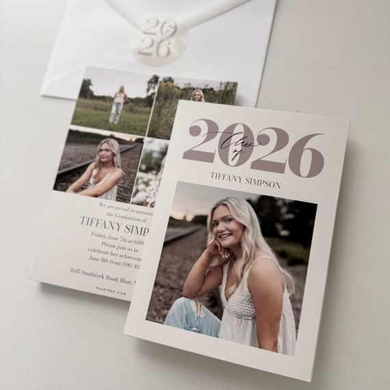 graduation announcement card with photo placeholders and event details