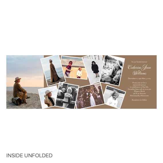 memorial card with photo placeholders and text