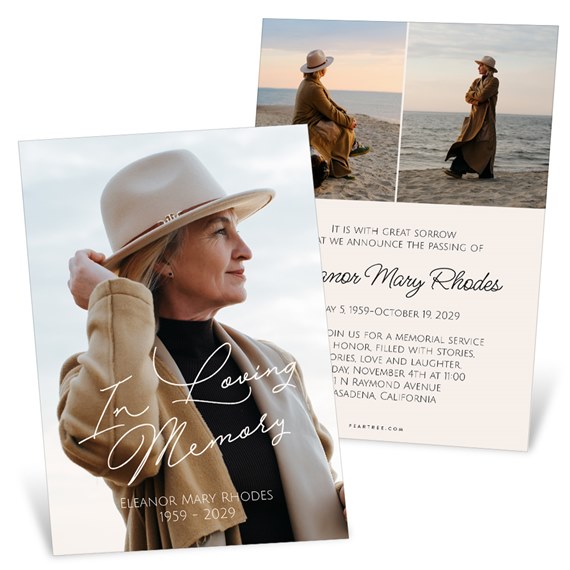 memorial card with photo area and text