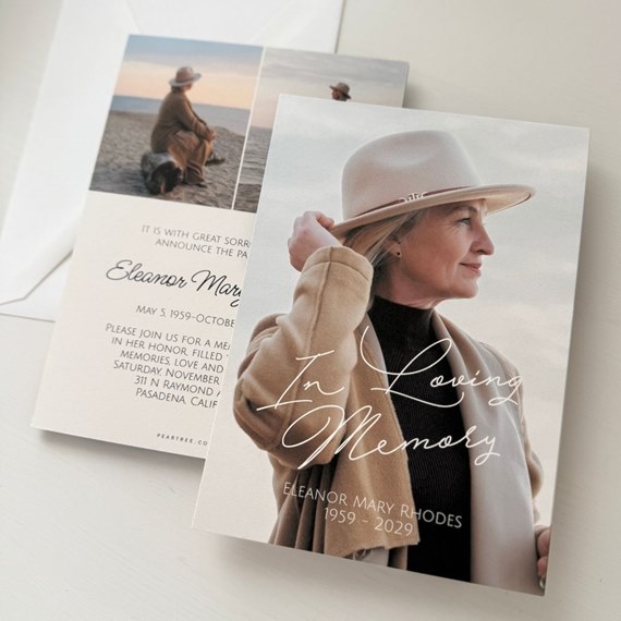 memorial card with photo area and text