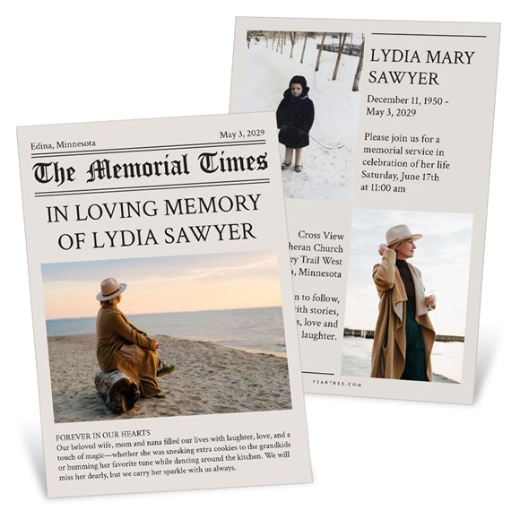 memorial cards with photo placeholders and text