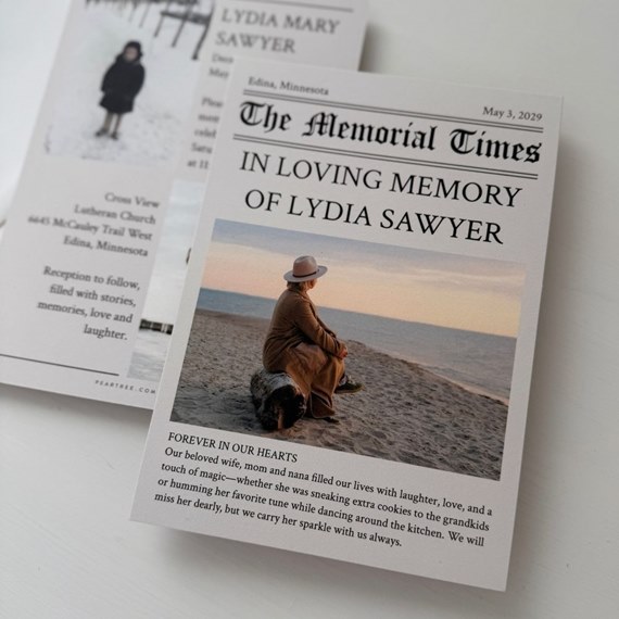 memorial card with photo placeholder and text