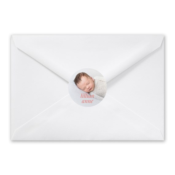 white envelope with photo placeholder and customizable text area