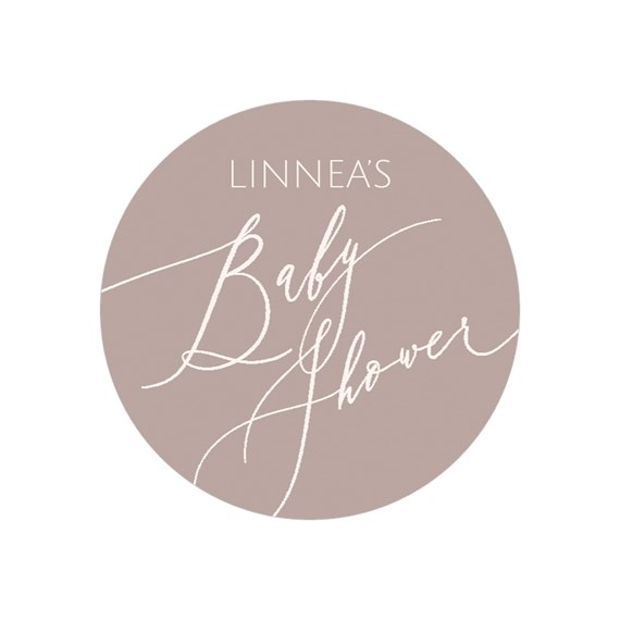 round envelope seal with beige background and white script text