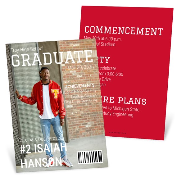 graduation announcement card with customizable text area and photo placeholder