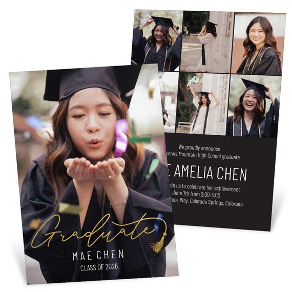 graduation invitation with photo area and gold foil text