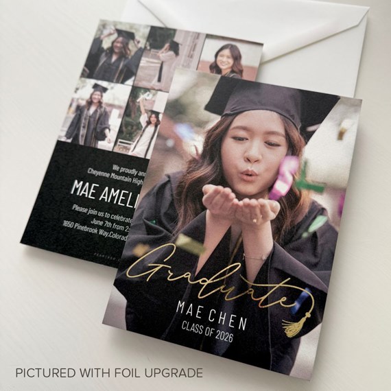 graduation invitation with photo area and foil text