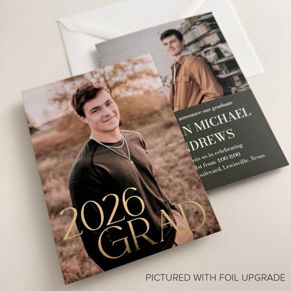 graduation announcement with photo placeholder and text area