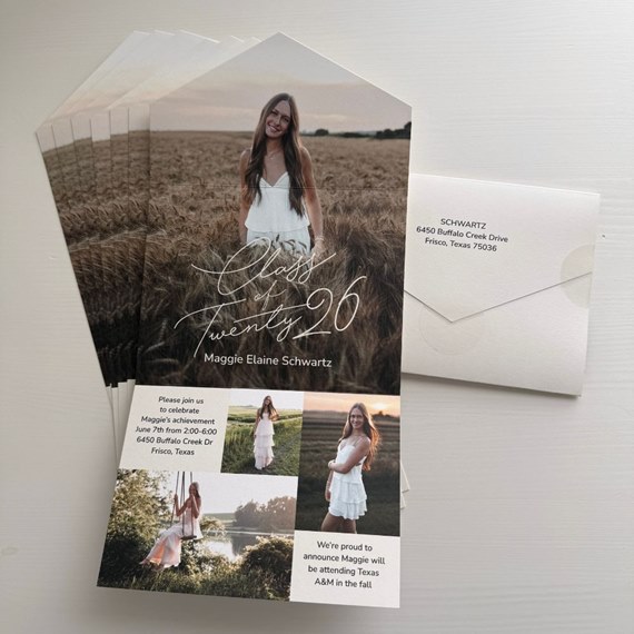 graduation announcement with photo placeholders and flowing script