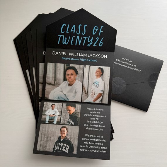 graduation invitation with photo placeholders and customizable text area