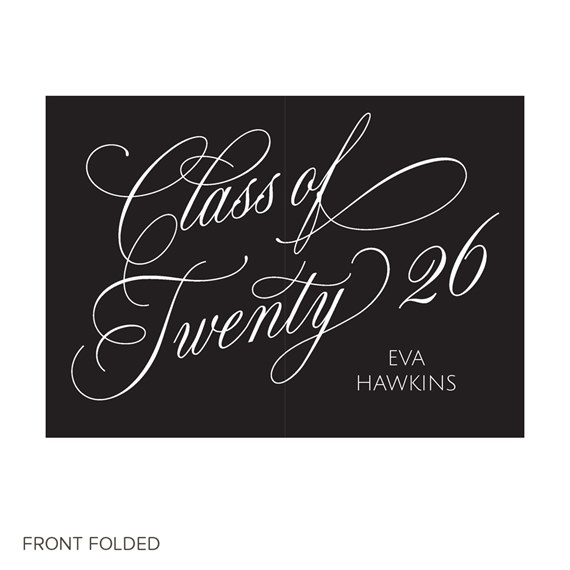 graduation announcement with flowing calligraphy and customizable text area