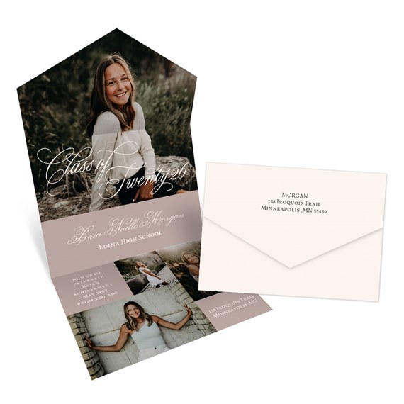 graduation announcement with photo placeholder and envelope