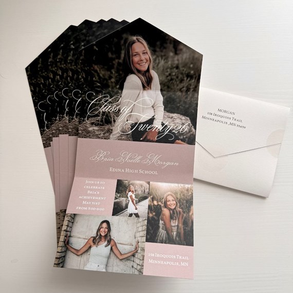 graduation announcements with photo placeholders and elegant script