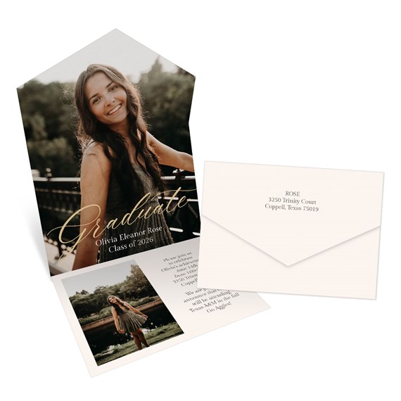 graduation announcement with photo area and envelope