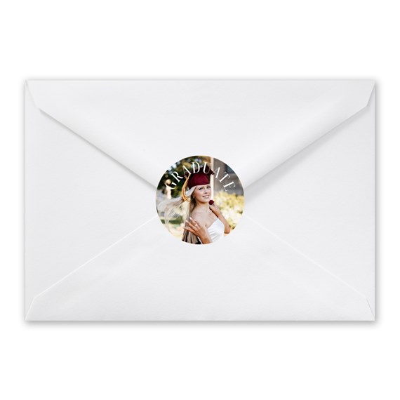 white envelope with graduate photo placeholder seal