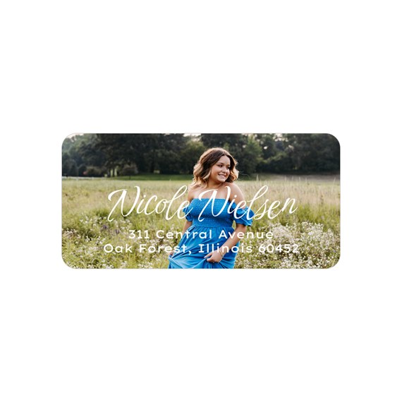 address label with photo placeholder and customizable text area