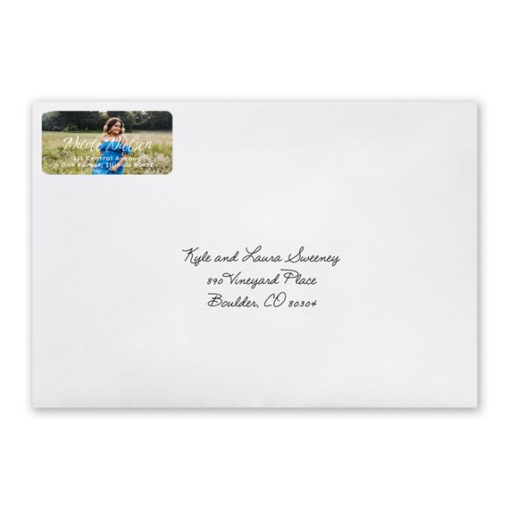 white envelope with photo placeholder and address area