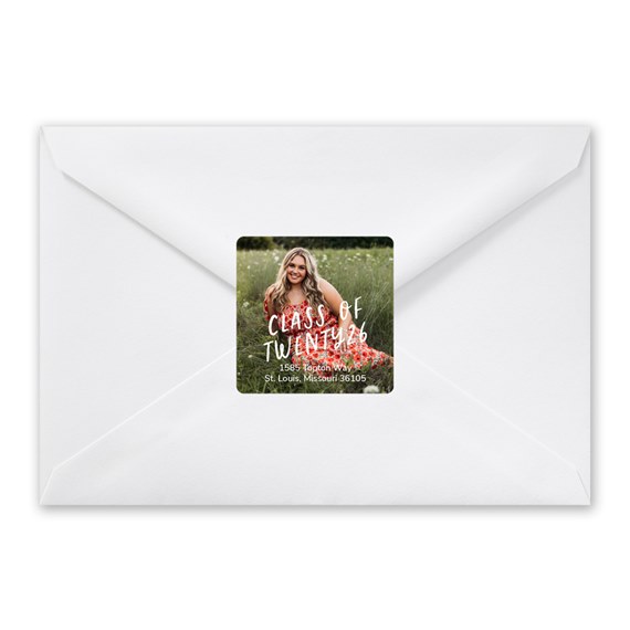address label on white envelope with photo placeholder