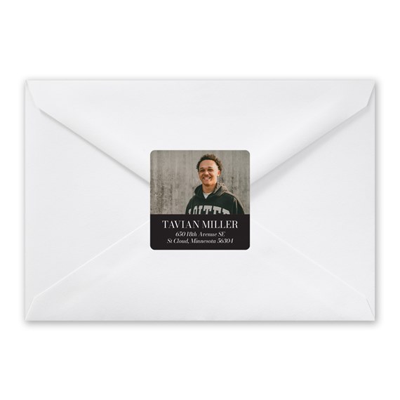 address label with photo area on white envelope