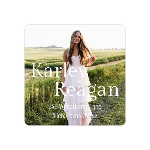 address label with photo placeholder, customizable text area