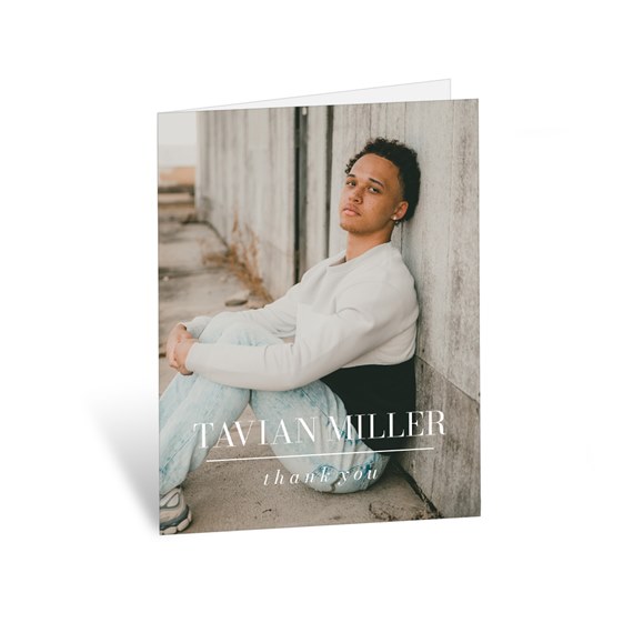 thank you card with photo placeholder and printed text