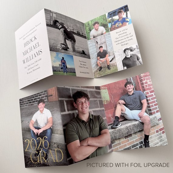 graduation party invitation with photo areas and gold text
