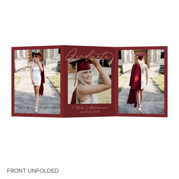tri-fold graduation announcement with photo placeholders and text areas