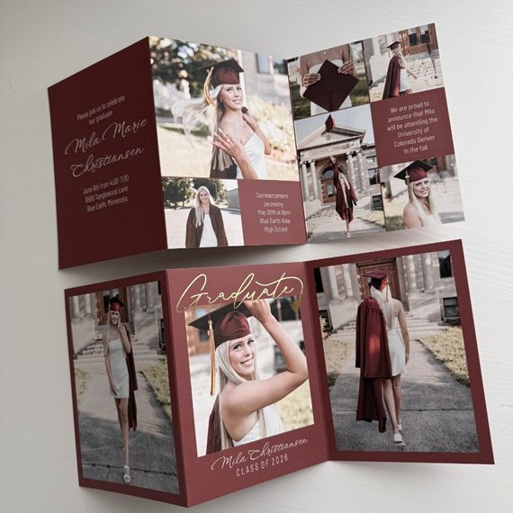 graduation announcement with photo placeholders and decorative text