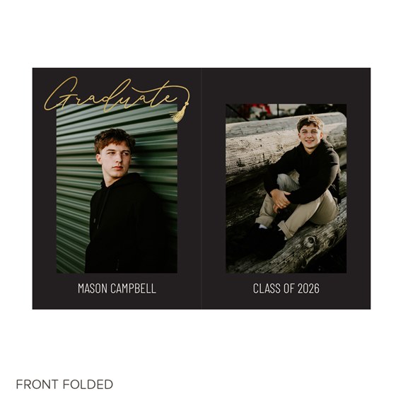 graduation invitation with photo placeholders and gold accents