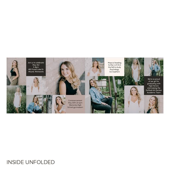 graduation announcement with photo placeholders and printed text