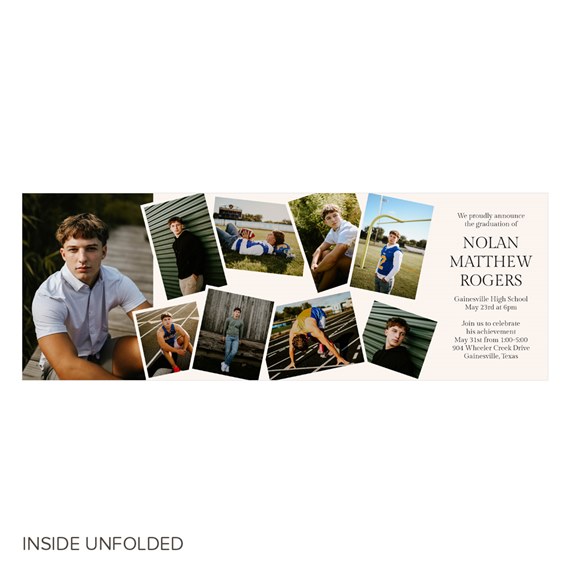 photo area with collage of images and printed graduation announcement
