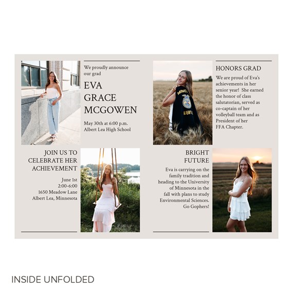 graduation announcement with photo placeholders and text areas