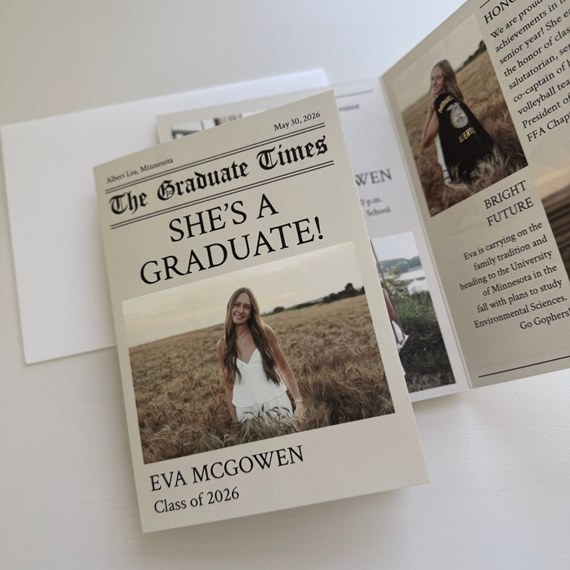 graduation announcement with photo placeholder and printed text