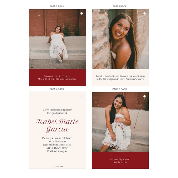 graduation announcement with photo placeholders and maroon text