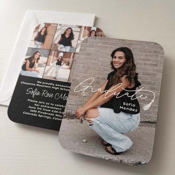 graduation announcement card with photo area and text