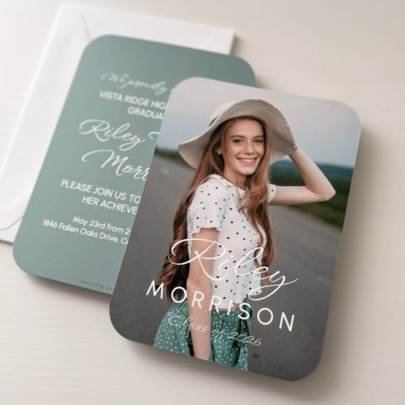 graduation invitation with photo placeholder and teal background