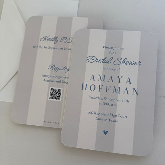 striped bridal shower invitation with customizable text area
