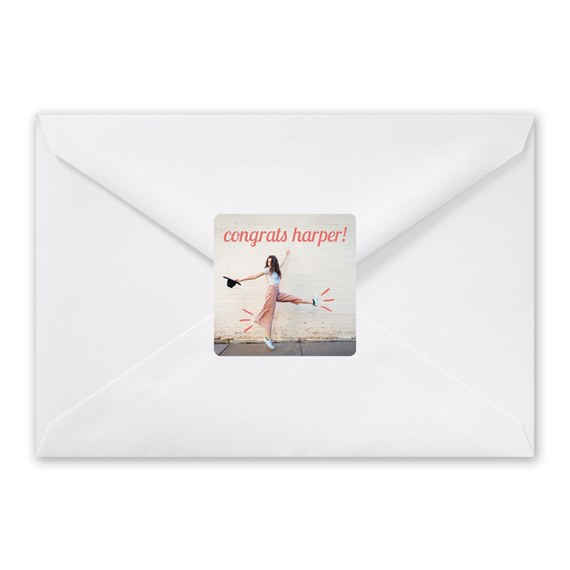white envelope with photo area and text