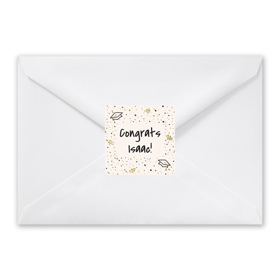 envelope seal with confetti pattern and congratulatory text